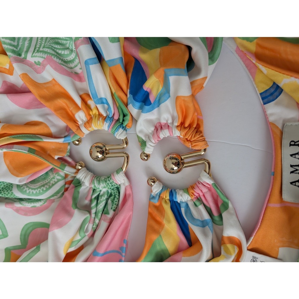 Amar By Amarante One-Piece Swimsuit Size Medium Colorful Cut Out Brazil Beachy - Picture 9 of 13
